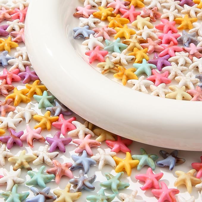 200pcs Acrylic Starfish Beads Ocean Sea Theme Turtle Charms Summer Hawaii Beaded for Jewelry Making Beading Kit Bracelets DIY Supplies (Color Starfish)