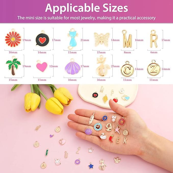 Flasoo 404Pcs Gold Charms for Jewelry Making, Assorted Bracelet Charm Letter Charms for DIY Jewelry Making Necklace Bracelet, Keychains and Crafts