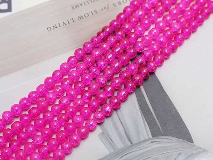450pcs Rose Crackle Glass Beads Handcrafted Round Lampwork Smooth Loose Beads for Bracelet & DIY Jewelry Making 8mm