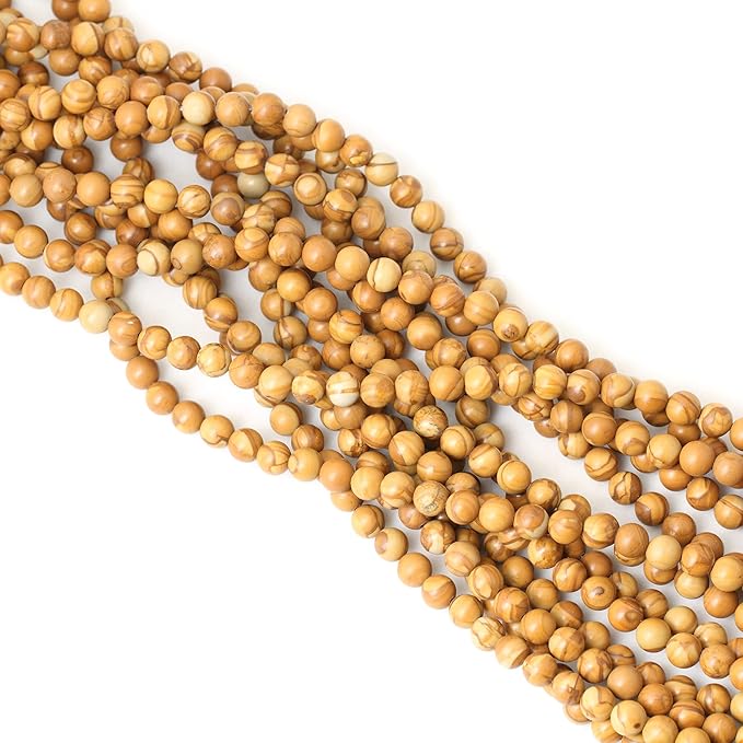 cheavian 60pcs 6mm natural woodgrain jasper round loose beads for jewelry making diy bracelet necklace materials 1 strand 15"