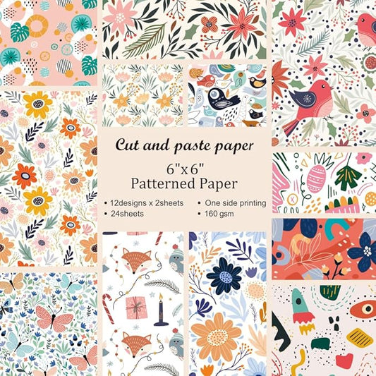 6x6” 160gsm cardstock Single Sided Scrapbooking 24 Papers Pad vintage decoupage scrapbook kit patterned paper junk journal supplies journaling supply scrap paper crafting Flower Bird
