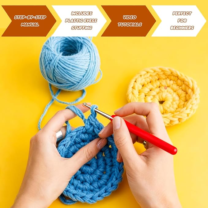 livikey 6pcs crochet kit for beginners - complete crochet set for adults & kids - woobles-style animal crochet kit with soft yarn and step-by-step video tutorials