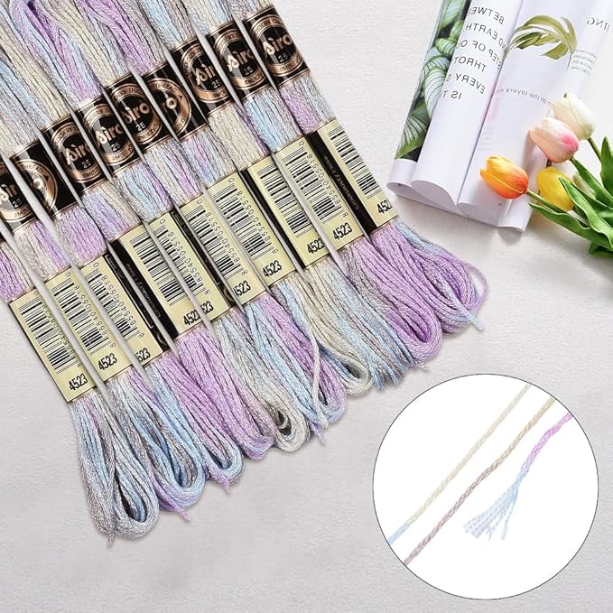10 Skeins 6 Strands Purple Hand Variegated Embroidery Floss Gradient Cross Stitch Thread Friendship Bracelet String Yarn Bracelets Threads Bulk for Sewing Crochet Crafts Stitching Jewelry