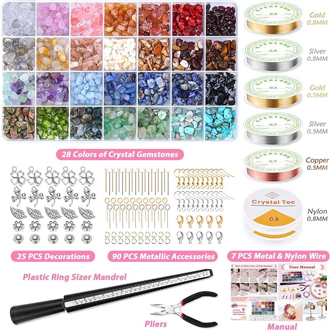 selizo Ring Making Kit with Crystal Beads, 28 Colors Crystal Jewelry Making Kit with Crystals, Jewelry Wire, Pliers and Earring Making Supplies for Jewelry Making