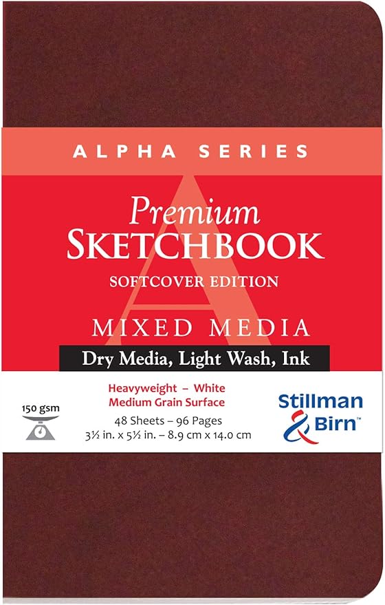Stillman & Birn Alpha Series Softcover Sketchbook, 3.5" x 5.5", 150 gsm (Heavyweight), White Paper, Medium Grain Surface