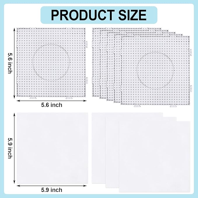 Phinus 6 PCS 5mm Fuse Beads Pegboards Kits, Plastic Bead Boards with 4 PCS Ironing Paper, Large Square Clear Beads Pegboards for Kids Craft Bead, DIY Craft Bead