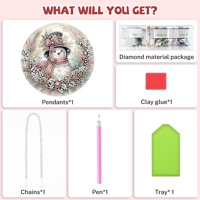 Bowetile Christmas Diamond Art Hanging Kits for Adults, Diamond Art Suncatchers Snowman, 5D Special Shape Diamond Painting Pendant Window Ornament Christmas Gifts for Home Door Wall Decor