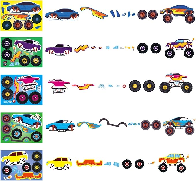 20 pcs monster truck make your own stickers with 10 designs truck party favors for monster truck-themed birthday party decorations favor supplies education toy art craft activities birthday gift