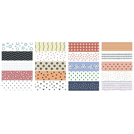 YUBBAEX 20 Rolls Basic Patterns Washi Tape Set Skinny Masking Creative Decorative Tapes, Designer's Selection (Collection 1-Vibrancy)