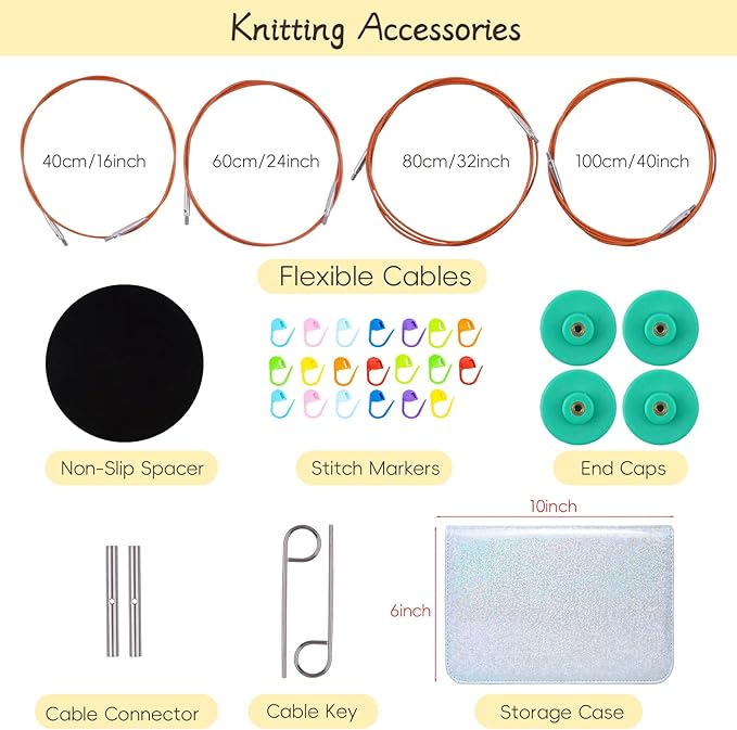 BsHooker Bamboo Circular Knitting Needles Set,13 Pairs Interchangeable Knitting Needles Kit with Storage Case,3mm-10mm Knitting Needles with Cables US 2.5-15