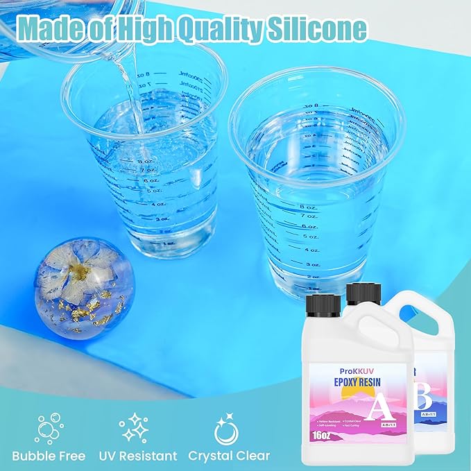 Epoxy Resin Kit, Crystal Clear Resin Epoxy, Bubble Free, No Yellowing, UV Resistant, Food Safe with Foil Flakes, Sequin, Easy Mix 1:1 for DIY Crafts Resin Jewelry Making (32 OZ Kits)