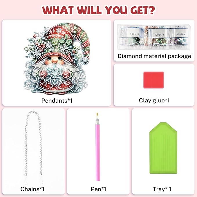 Bowetile Christmas Diamond Art Hanging Kits for Adults, Gnome Diamond Art Suncatchers, 5D Special Shape Diamond Painting Pendant Window Ornament Christmas Gifts for Home Door Wall Decor