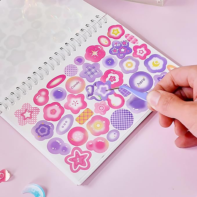 DAPUTOU 2300PCS Scrapbook Stickers Cute Butterfly Stars Heart Stickers Self Adhesive Korean Bows Ribbons Stickers Book for Kids Girls Boys Aesthetic Craft Scrapbooking Junk Journal Diary 50-Page