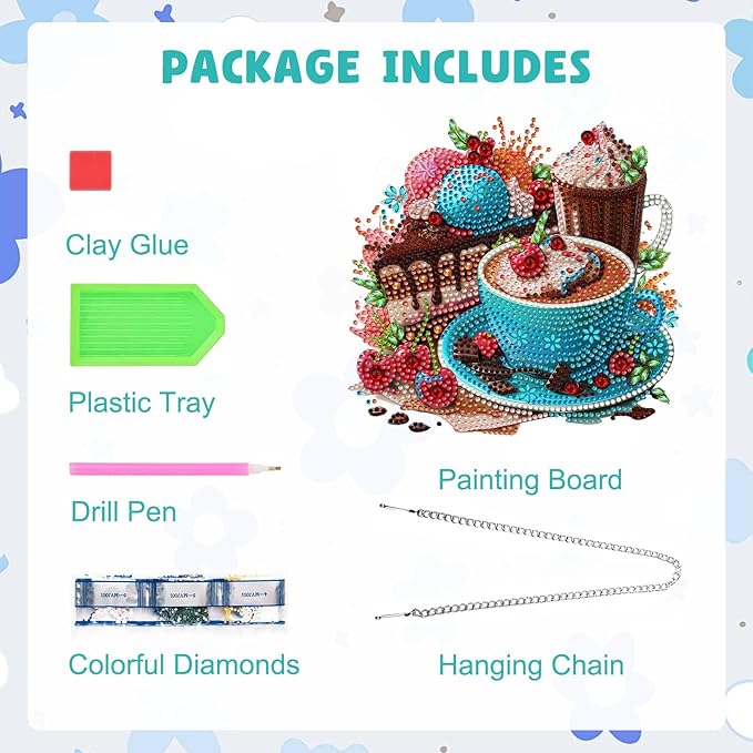 MAXBYE Coffee and Cake Diamond Art Painting Kits for Adults Beginners Hanging Pendent, DIY 5D Special Shaped Crystal Diamond Painting Kits Ornament for Gift Home Wall Door Decor 8×8 Inch