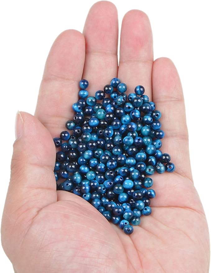 bymitel 210pcs crystal beads stone gemstone round energy healing loose beads with stretch cord for jewelry making bracelets anklets (blue zircon tiger's eye, 4mm 210pcs)
