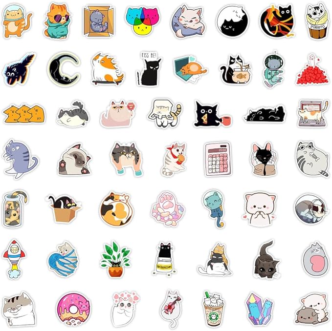 50Pcs Waterproof Vintage Stickers,Scrapbooking Supplies Kit,Aesthetic Decorative Craft Sticker for Planner, Bullet Journaling, Junk Journal, Water Bottles, Laptop, Retro Craft.Weird Cat