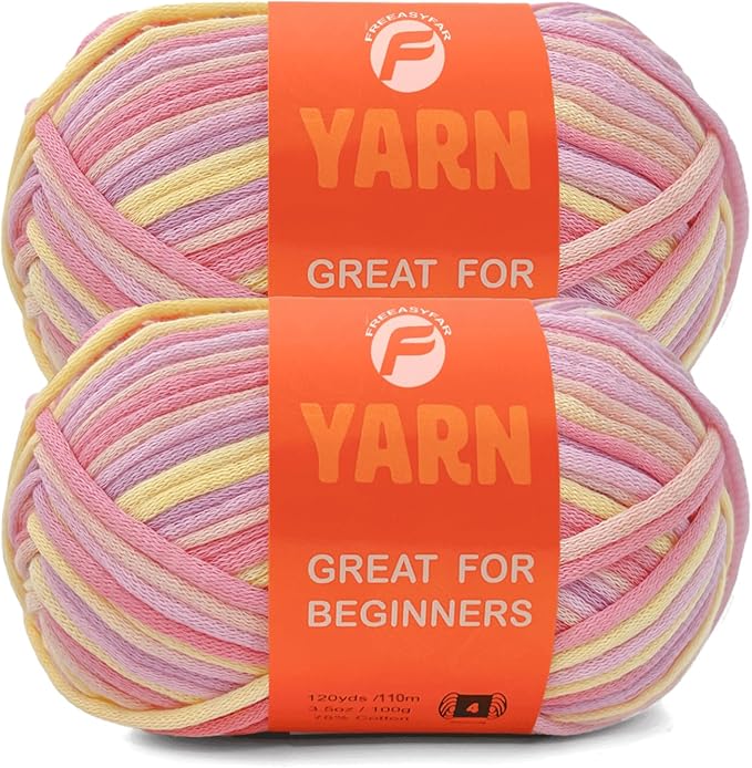 2 x 3.5Oz/120yds Beginner Easy Yarn for Crocheting and Knitting;Worsted-Weight Medium #4;Cotton Blend Yarn for Beginners Amigurumi DIY (Macaron, 2 Skein)