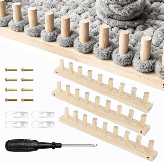 Lewhoo 55’ Chunky Knitting Blanket Loom Kit,Thick Nature Wooden Loom Frame for Beginners,3 Pack DIY Throw Blankets Knitting Tool for Hand