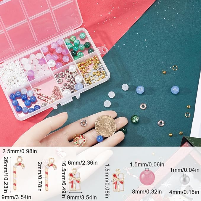 SUNNYCLUE 1 Box 438Pcs 4 Sets Christmas Charms Beading Bracelets Making Kit Double Layered Bracelet Enamel Christmas Tree Charm Snowman Holiday Charms Glass Beads for Jewelry Making Kits Women