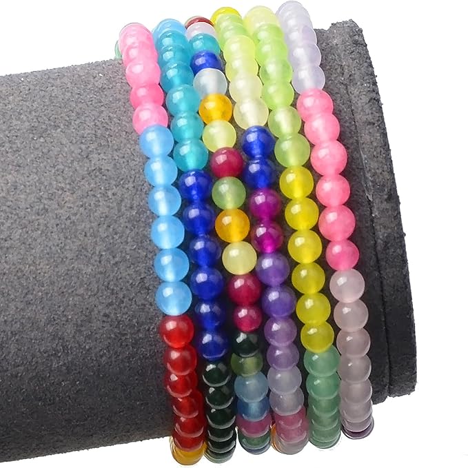 4mm natural mixed colors jade gemstones beads tiny spacer round loose beads jewelry making kit with thread and needles 600 pcs(24-colors jade, 4mm)