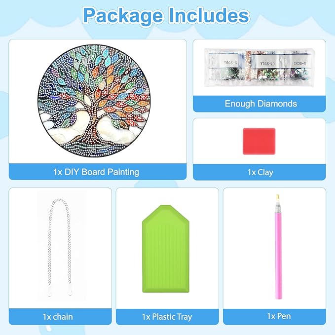 TOSTOG Diamond Art Hanging Kits for Adults, DIY Diamond Paintings for Adults Window Pendant, Special Shape Diamonds Colorful Tree of Life Diamond Paintings Hanging Pendant Kit for Wall Decor Gift