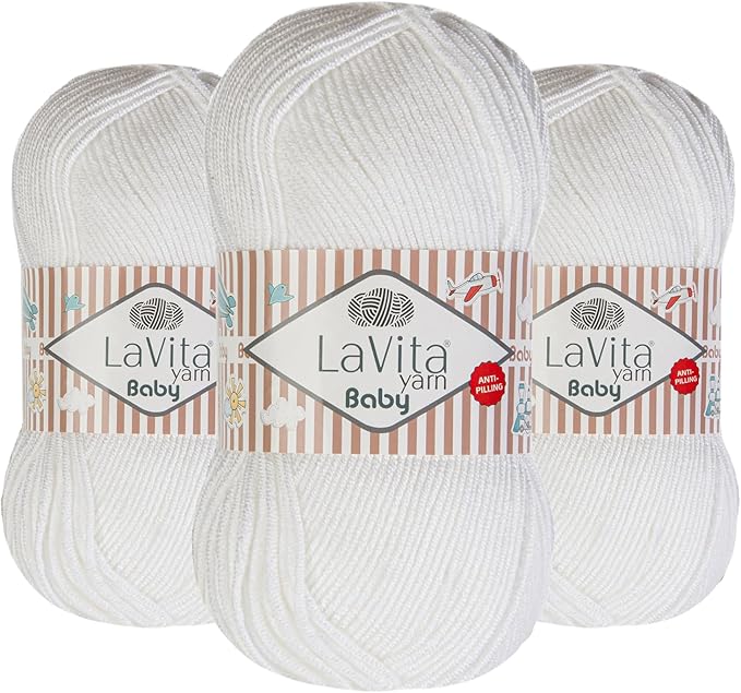 LaVita Baby Premium Anti-Pill Acrylic Yarn - 820 Yards, 3 x 3.5 oz - Warm, Airy Fiber with Silky Texture - Oeko-TEX Certified, Durable, Lightweight, Long-Lasting, Solid Pastel Colors - 3 Skeins Pack