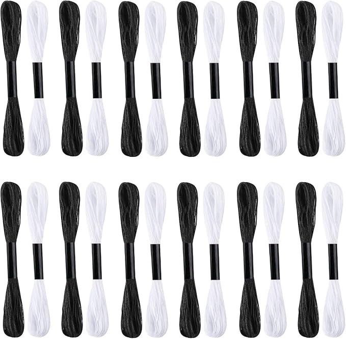 96 Black White Skeins Stranded Cross Stitch Floss Friendship Bracelets String Embroidery Thread with 12 Pieces Floss Bobbins, Cross Stitch Project
