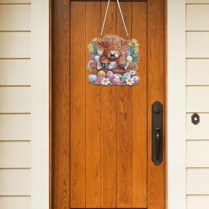 RICUVED Easter Diamond Art Hanging Kit for Adult, Cow Special Shaped Diamond Painting Pendant Board Kit, Eggs 5D Art Suncatchers Double Sided Hanging Window Ornament for Home Garden Decor