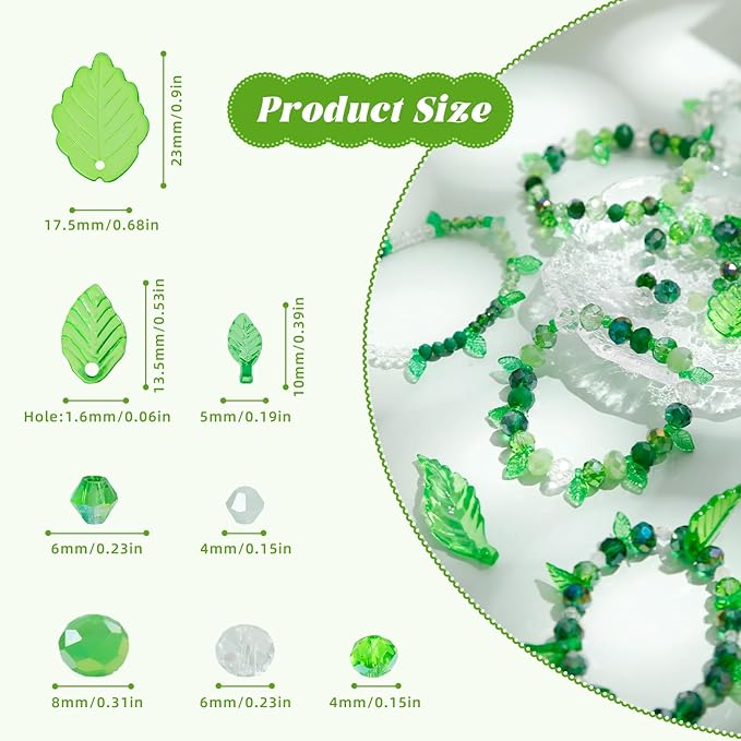 800Pcs Green Glass Beads for Plants Succulent Making and DIY Crafts Earrings Necklaces Bracelets Jewelry Making