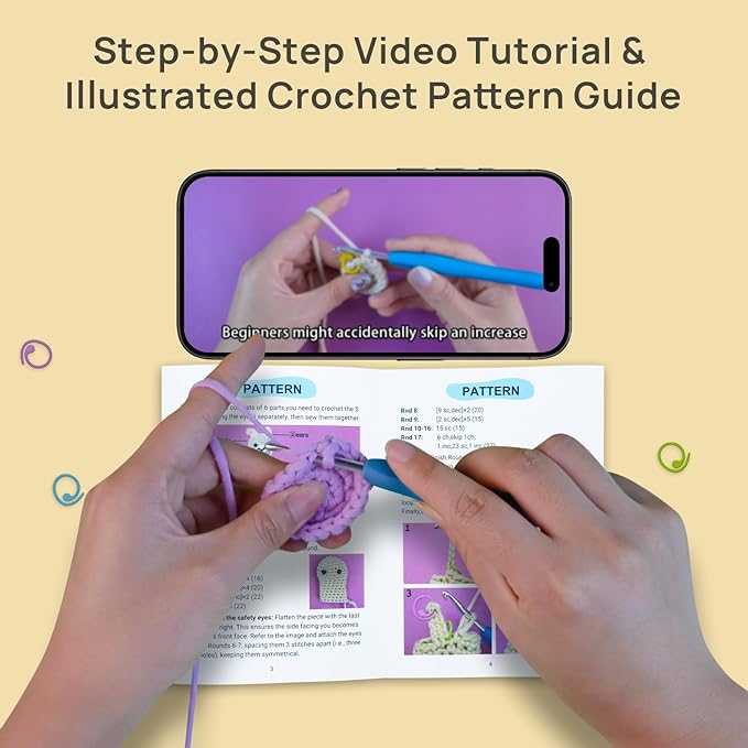 Araeknotta Crochet Kit for Beginners with Easy to Use Yarn, Crochet Hooks, Video Tutorial, Animal Amigurumi Craft Gift for Kids Women Adults (Llama)