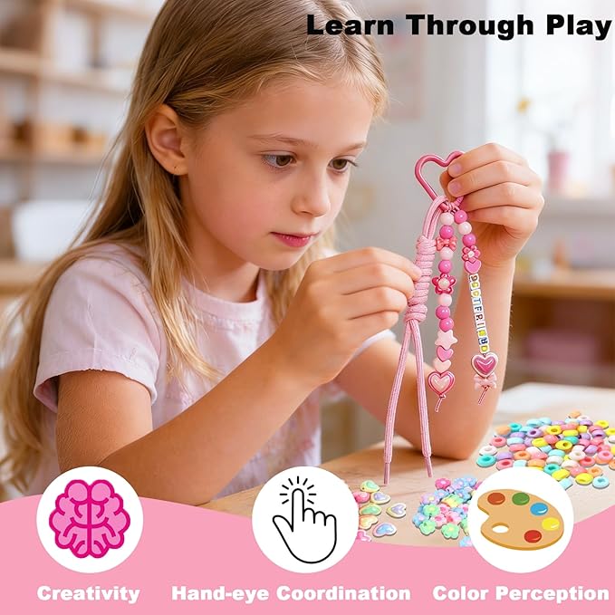 HejVulkan 828 PCS Beads Keychain Making Kit, Beaded Keychain Kit, DIY Bag Charm Kit with Alphabet Beads, Acrylic Star Heart Flower Beads, Paracord Keychain Bag Charm, Fun Creative Craft Gift