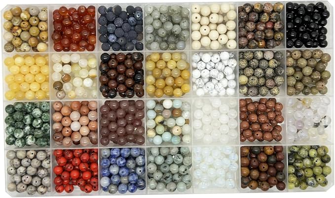 Yephac 1120pcs 6mm Natural Gemstone Beads Loose Gemstone for Jewelry Making, Hole Size 1mm Smooth Beads for DIY Bracelet Necklace Earrings,Box Packed(28 Colors-2,6mm)