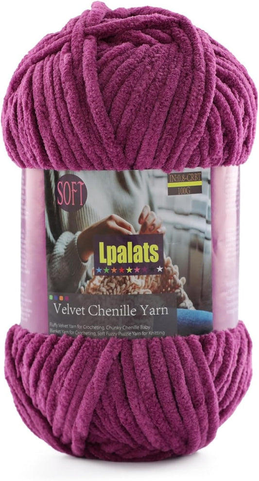 Baby Blanket Yarn for Crocheting Soft - 1 Pack of 100g/3.5oz Chunky Chenille Yarn for Knitting Blankets Amigurumi - Super Bulky Yarns - 87 Yards Thick Plush Yarns (1, Violet)