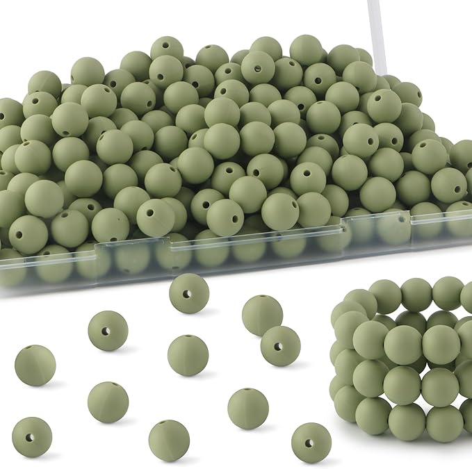 160Pcs 12mm Silicone Beads for Keychain Making Bracelet Necklace, Bulk Round Silicone Beads for Pens（Matcha Green）