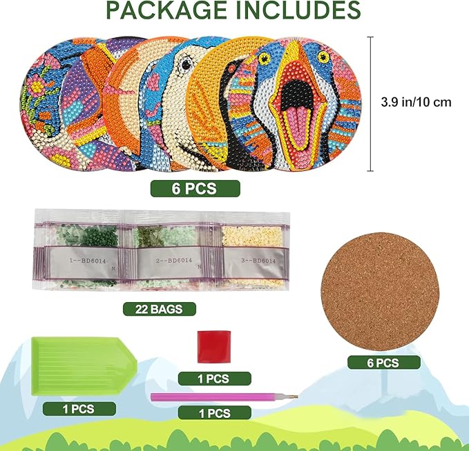 EWJRNSF 6 PCS Diamond Art Coasters Kits, Small Diamond Painting Coasters, Fall Diamond Art Kits for Adults Beginners, Arts and Crafts Supplies Item Sets Not with Holder Duck Style