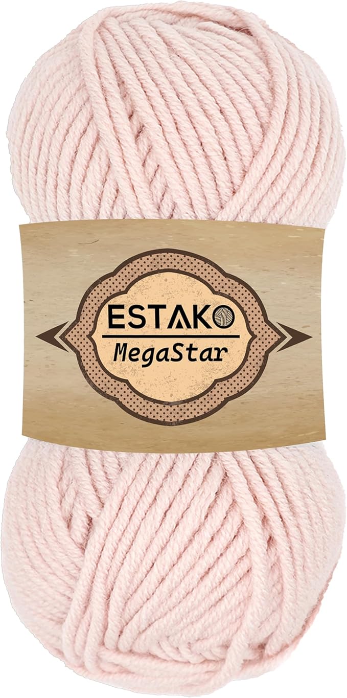 Estako Megastar, 75% Acrylic 25% Wool Yarn, Soft, Chunky Bulky Weight #5 for Crochet and Knitting 3.52 Oz (100g) / 120 Yrds (110m) (60699 - Powder)