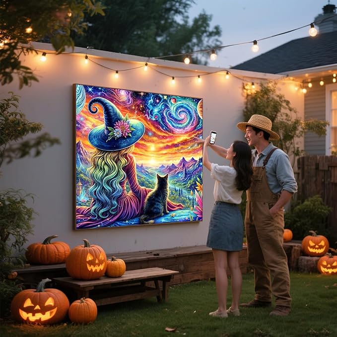 ijbnhd Diamond Art Kits for Adults, Witch Diamond Painting Kits for Adults, 5D Full Drill Round Starry Sky Gem Art Suitable Home Wall Decor 14x14inch