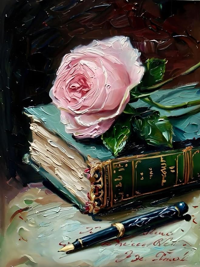 Mosaflare Paint by Numbers for Adults Beginner, Book Flower Adult Paint by Number Kits on Canvas, DIY Acrylic Oil Easy Painting by Numbers for Home Wall Decor 12X16 inch (Without Frame)