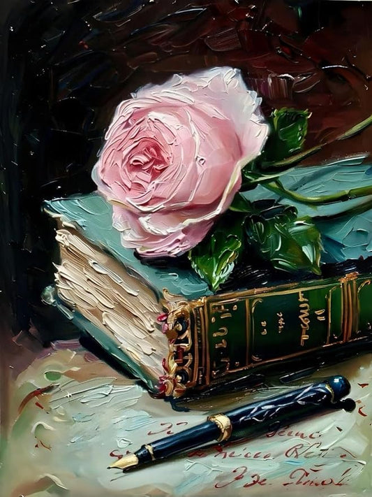 Mosaflare Paint by Numbers for Adults Beginner, Book Flower Adult Paint by Number Kits on Canvas, DIY Acrylic Oil Easy Painting by Numbers for Home Wall Decor 12X16 inch (Without Frame)