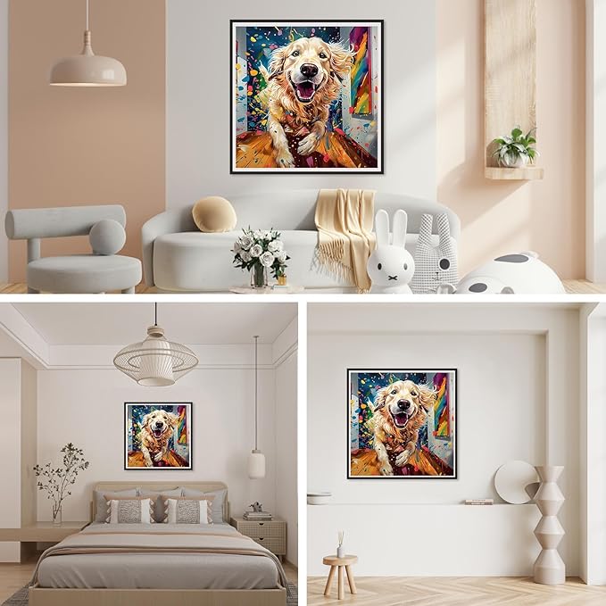 SENQAO Diamond Painting Kits for Adults Dog, 5D DIY Diamond Art Kits for Beginners Round Full Drill Diamond Painting for Home Wall Decoration 12×12inch, Golden Retriever