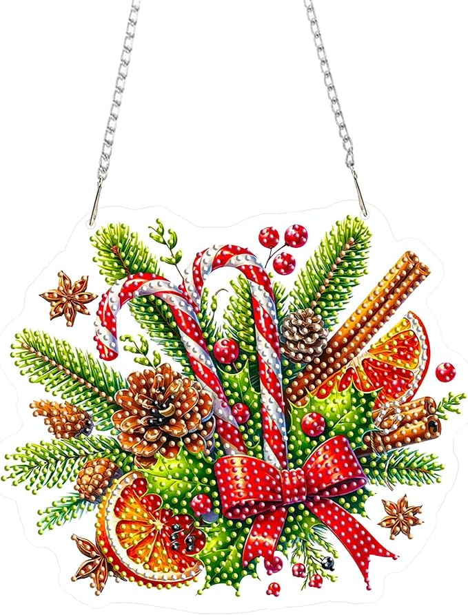EMIEAUFG Christmas Diamond Art Hanging Kit for Adult, Xmas Candy Diamond Art Pendants, Double Sided Acrylic & 5D Special Shaped Rhinestone, Christmas DIY Ornament for Window Home Wall Decor