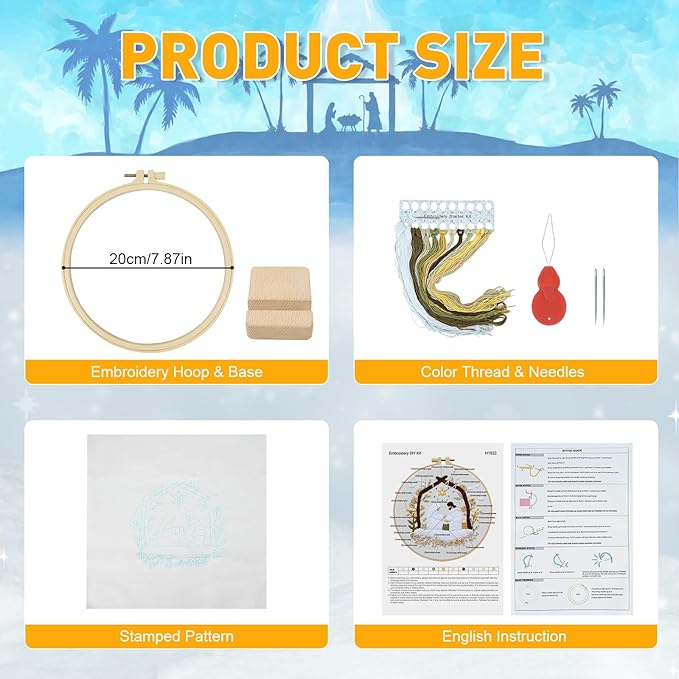 Christian Nativity Embroidery Kit for Beginners Adults Easy Embroidery Starter Kit Nativity Patterns Cross Stitch Kits Full Embroiderys Hoop Kits Needlepoint Kits with Instruction Needles and Thread