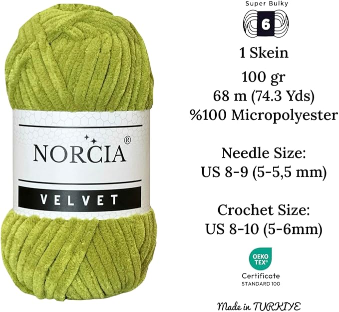 Soft Velvet Yarn Chenille Yarn for Crocheting Super Bulky (100g-3.50oz) (68m-74.3 yds) Baby Blanket Yarn for Knitting Amigurumi Yarn for Crochet Weaving Craft (Pistachio, 1 Skein)