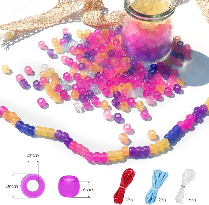 korlon 1500 pcs uv beads, glow in the dark beads for bracelets, crafts, 8mm friendship bracelet kit hair kandi color changing pony bead with crystal elastic string & 2 elastic cords