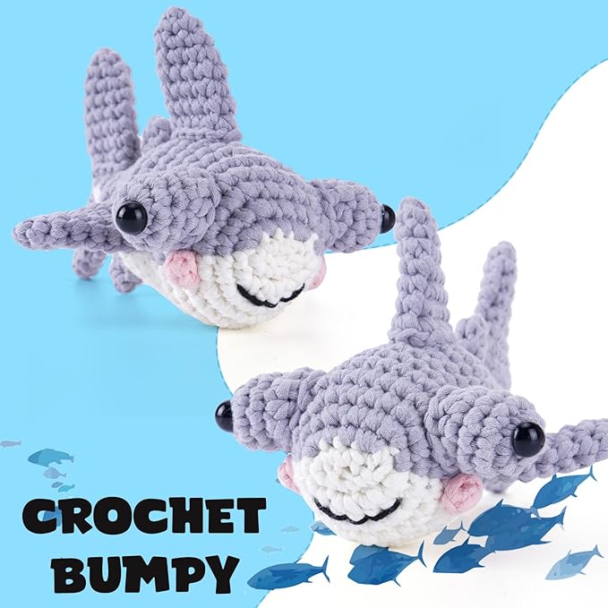 CrochetBox Crochet Kit for Beginners - Hammerhead Shark Starters Crochet Kit, Beginners Crocheting Kitting for Adults Teen, Gifts with Crochets Yarns, Hook, Step-by-Step Video, Instruction