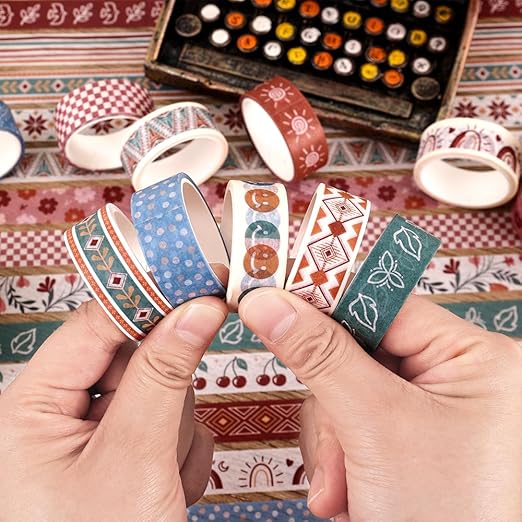 20 Rolls Bohemia Theme Washi Tape Set,Writable Decorative Tapes for Scrapbooking, Junk Journal Supplies, Bullet Journaling, 0.6"x79" per Roll