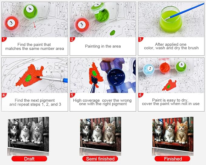 TUMOVO Paint by Numbers Kit for Adults - Playful Kittens on A Chair Color by Number Canvas, Charming Pet Lover Art Craft Kits Wall Decor, 16x20 in