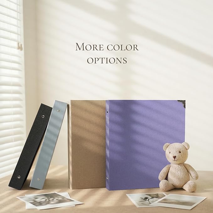 Vienrose Photo Album Self Adhesive 40 Pages Hardcover DIY 3 Ring Scrapbook Photo Albums for Kids Wedding Baby Family Purple