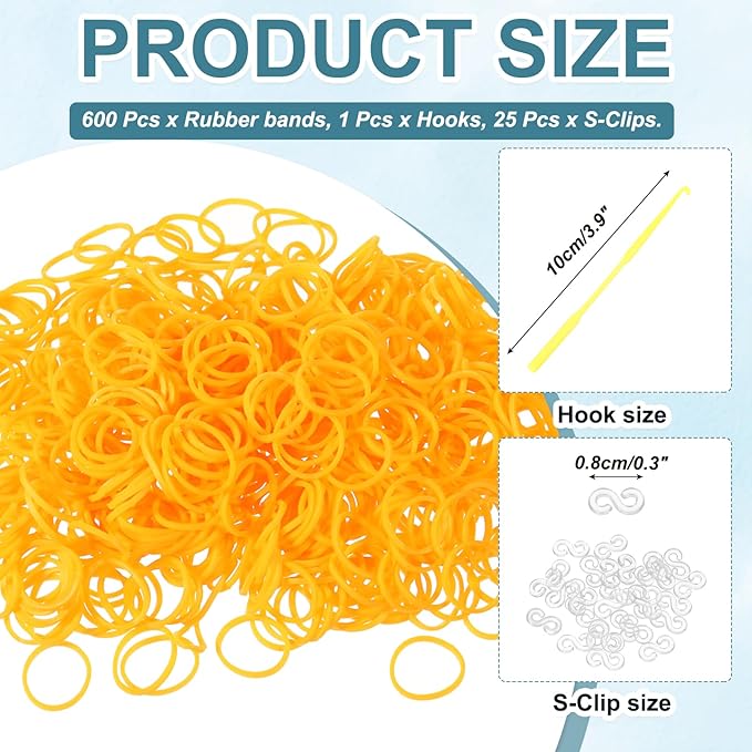 MECCANIXITY 600 Pcs Loom Rubber Bands Kit with 25 Pcs S-Clips 1-Hook Rubber Bands Refill Bracelet Making Kits for Weaving DIY Handcrafts Gift, Fluorescent Orange