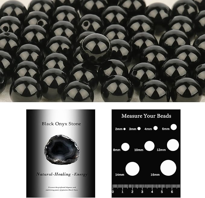 Song Xi 90pcs 4mm Natural Black Onyx Stone Beads for Jewelry Making, Gemstones Beads Bracelet for Necklace Earring Keychain, with Jewelry Box and Elastic for Christmas Wedding Birthday Gift